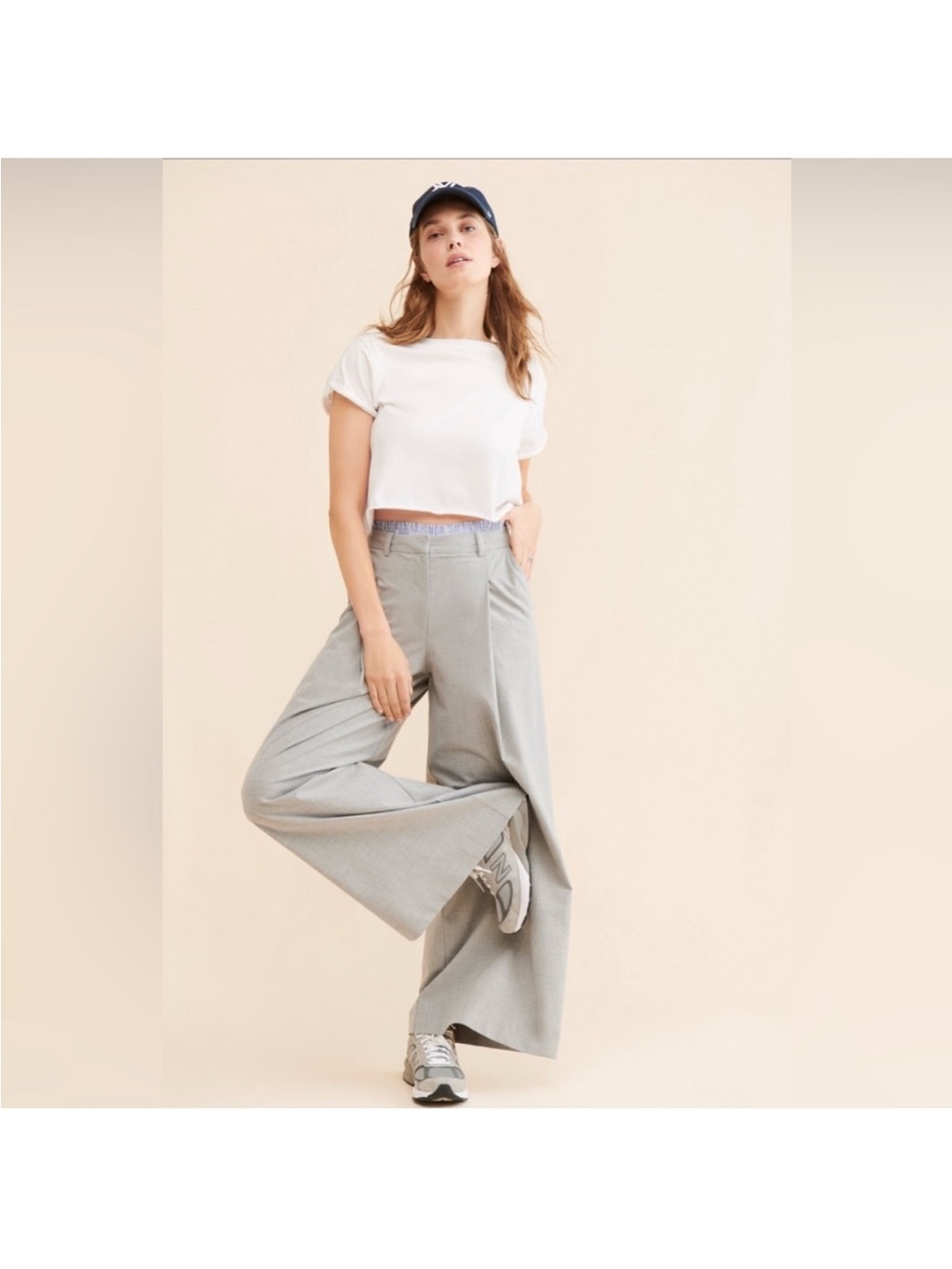 BNWT Maeve Anthropologie Boxer Detail Front Pleat Wide Leg Pants in Light Gray